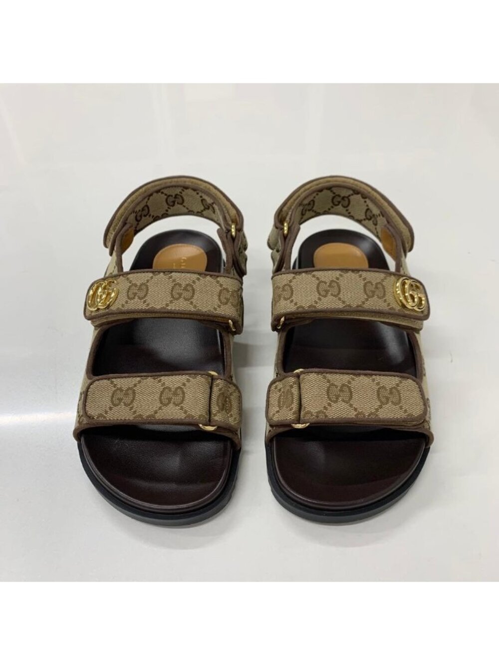Gucci GG Marmont Canvas Double Strap Sandals Beige - Picture 2 of 10